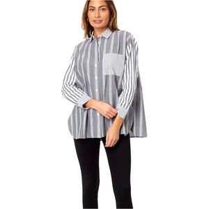 Madewell Top Women’s 4X Gray Striped Signature‎ Poplin Oversized Button Down